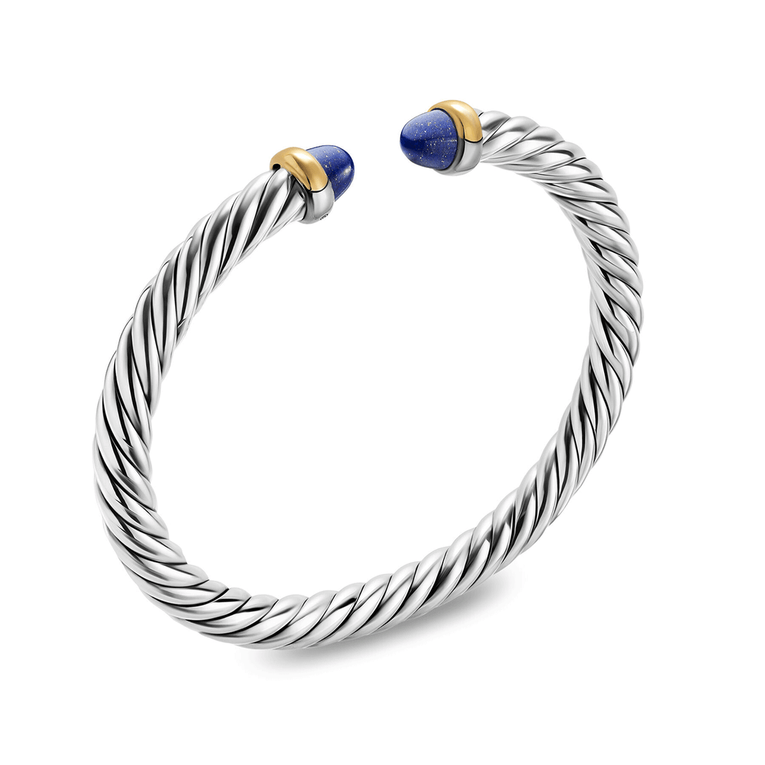 David Yurman Cable Flex® Bracelet Sterling Silver with 14K Yellow Gold and Lapis, 6mm Medium