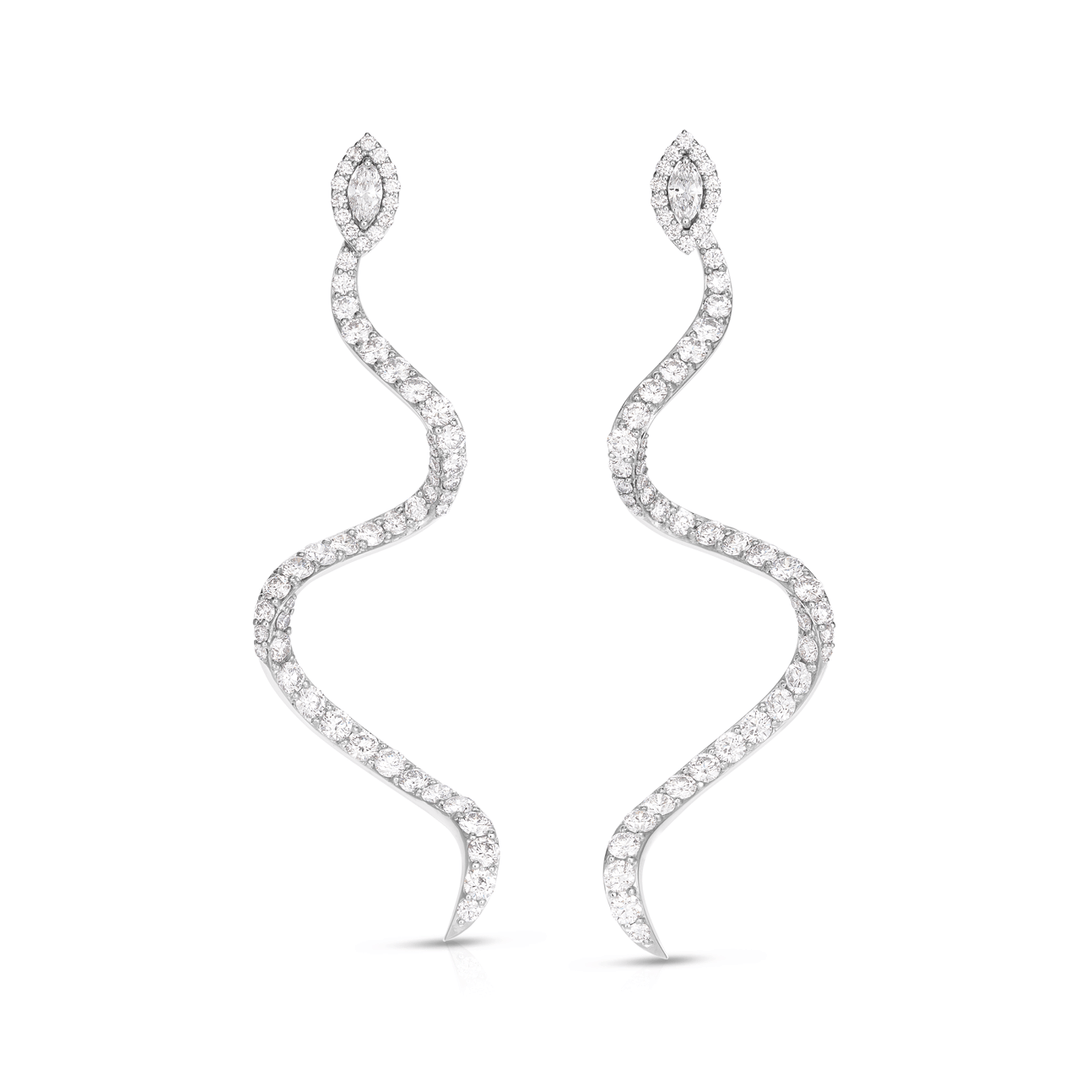 18k Gold Marquise and Round Diamond 5.88 Total Weight Ribbon Earrings