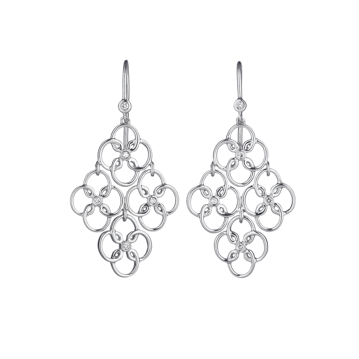 Arabesque Sterling Silver &amp; Diamond Drop Earrings