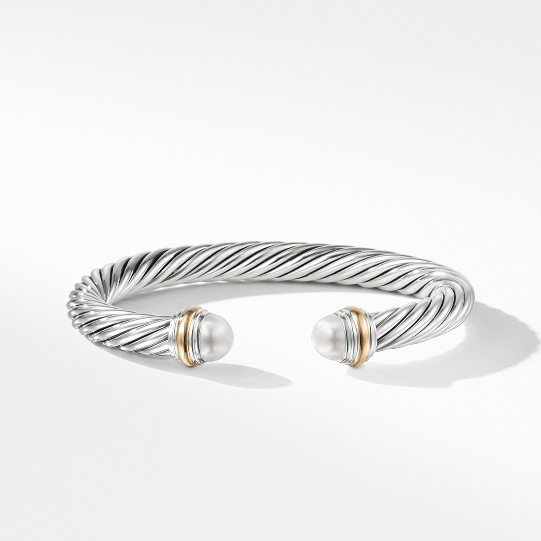 David Yurman Classic Cable Bracelet Sterling Silver with 14k Yellow Gold and Pearls, 7mm