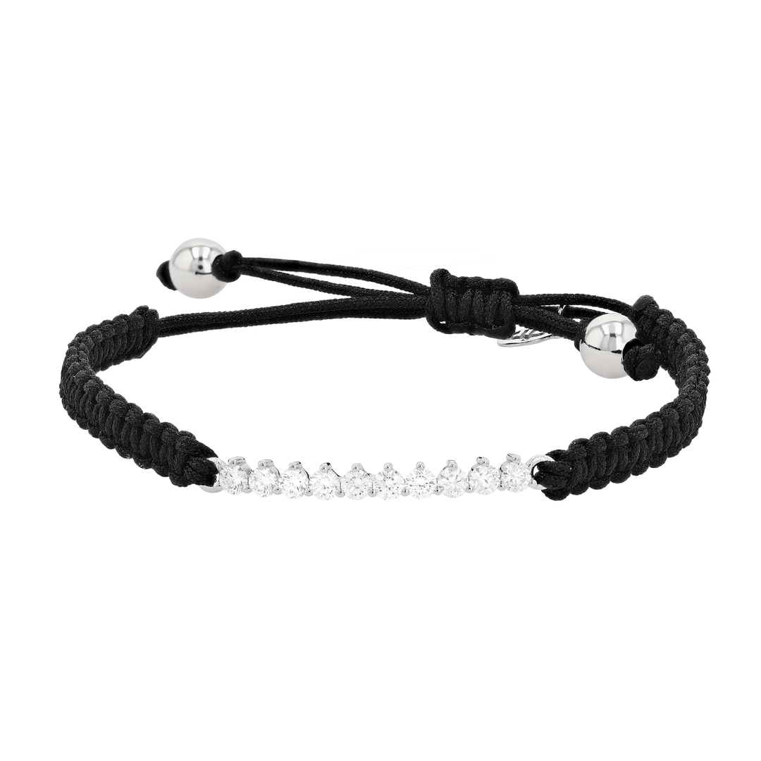 18k White Gold Black Cord and Diamond Bracelet