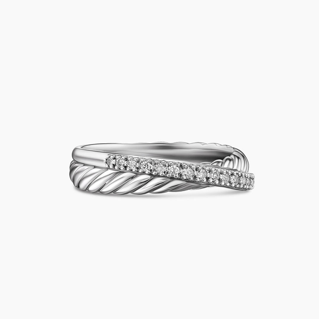 David Yurman Crossover Band Ring Sterling Silver with Diamonds, 5.3mm