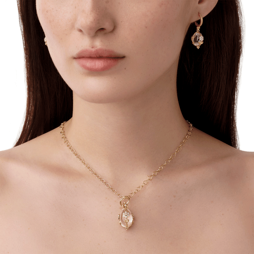 Temple St. Clair 18k Yellow Gold Small Diamond Fiori Rock Crystal Amulet