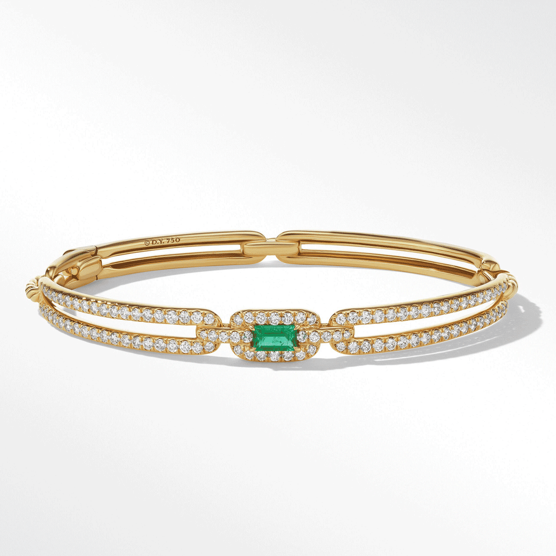 David Yurman Stax Single Link Stone Bracelet in 18k Yellow Gold with Emerald and Pavé Diamonds