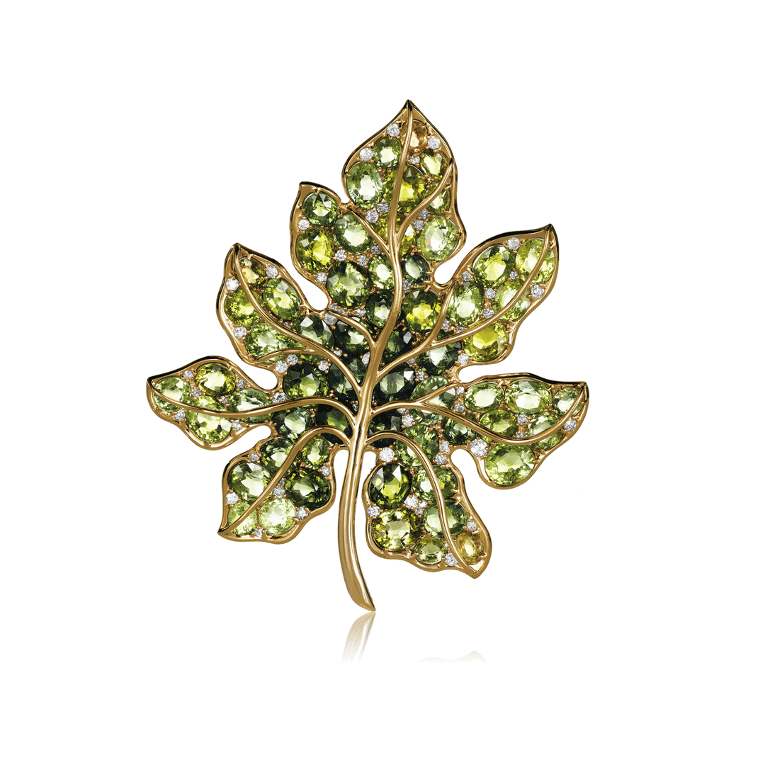 Hamilton Private Reserve Collection 18k Gold Tourmaline and Diamond Leaf Pin