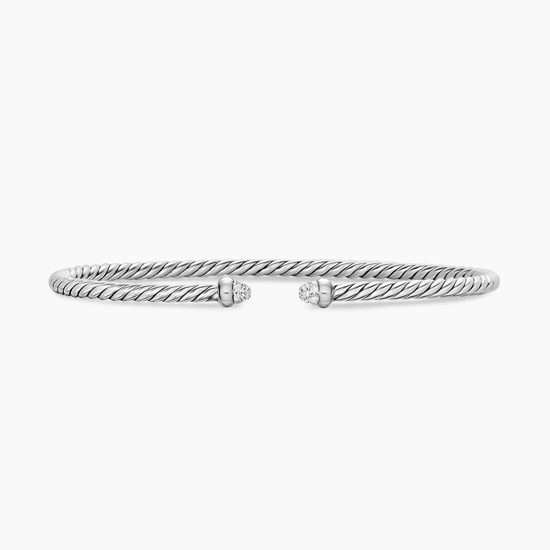David Yurman Micro Cable Flex Bracelet Sterling Silver with Diamonds, 2.6mm