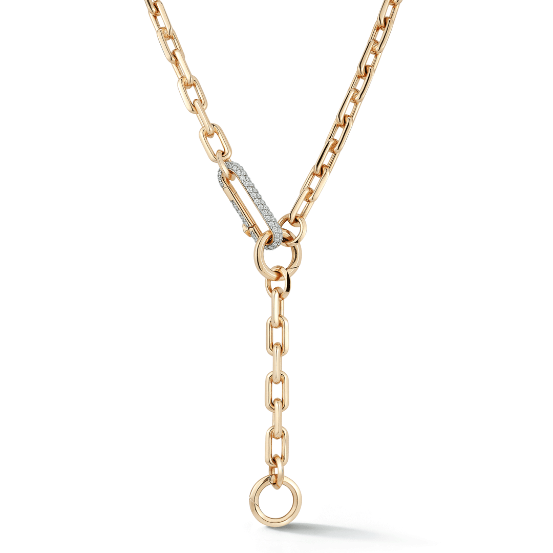 Walters Faith Saxon 18k Rose Gold Chain Link Necklace with Elongated Diamond Link Clasp and Removable Extension Chain