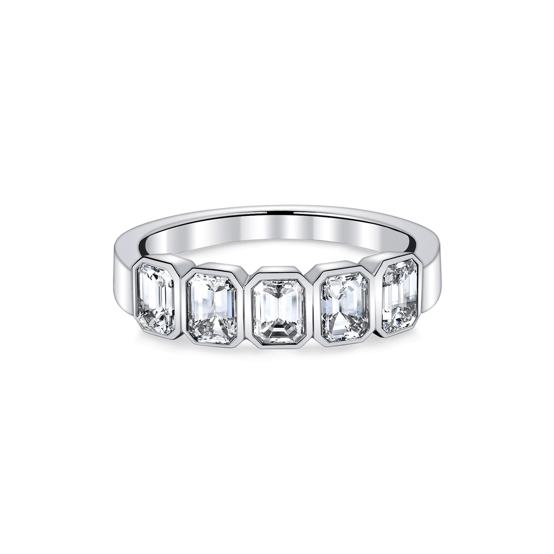 Platinum and Emerald Cut Diamond Bezel Band