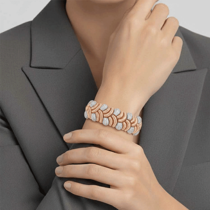 Platinum 18k Rose Gold and 17.27 Total Weight Diamond Wide Bracelet