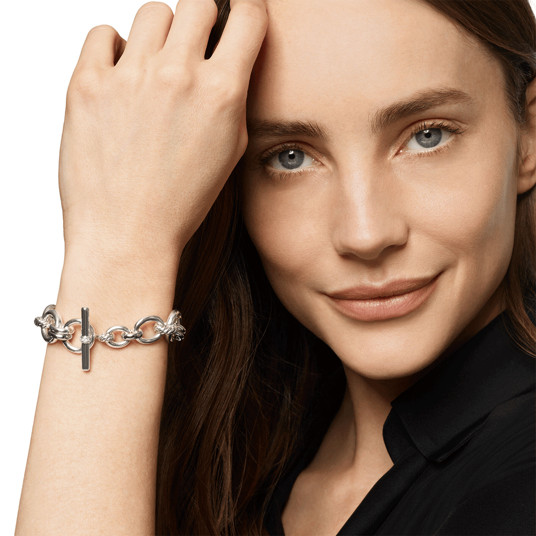 David Yurman DY Mercer® Chain Bracelet Sterling Silver with Diamonds, 8mm Medium