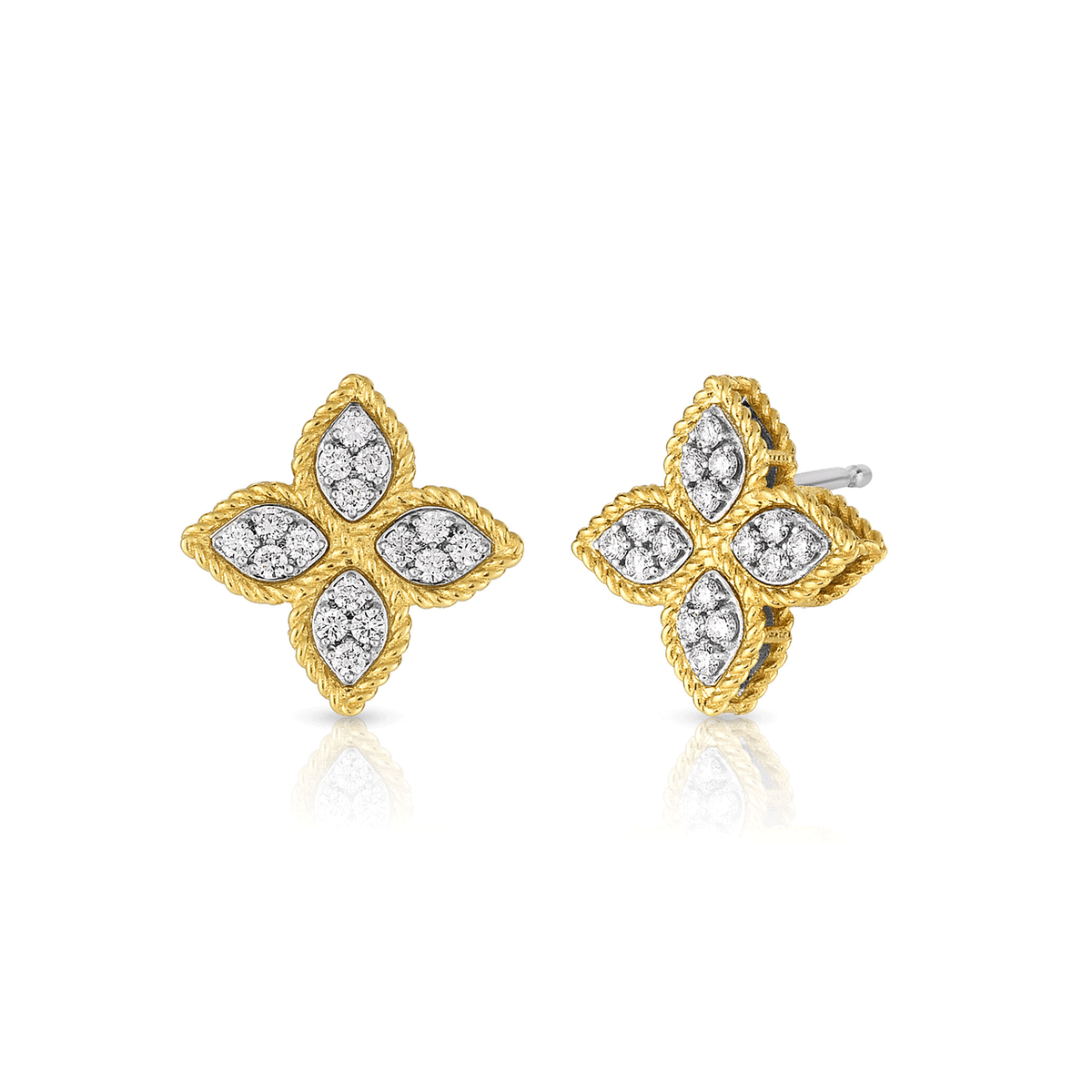 Roberto Coin Princess Flower 18k Yellow Gold Diamond Stud Earrings
