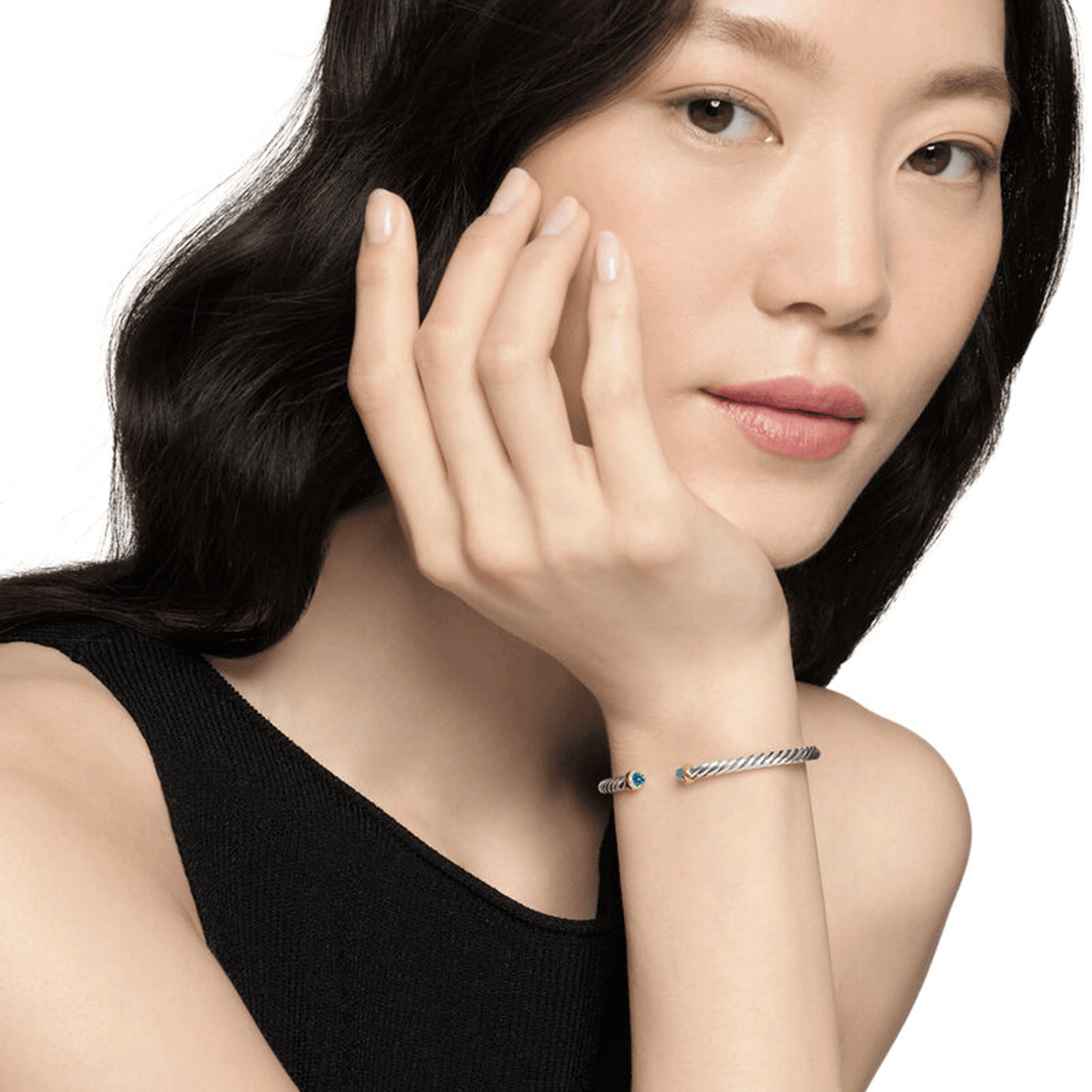 David Yurman Sterling Silver with 14K Yellow Gold and Blue Topaz, 4mm