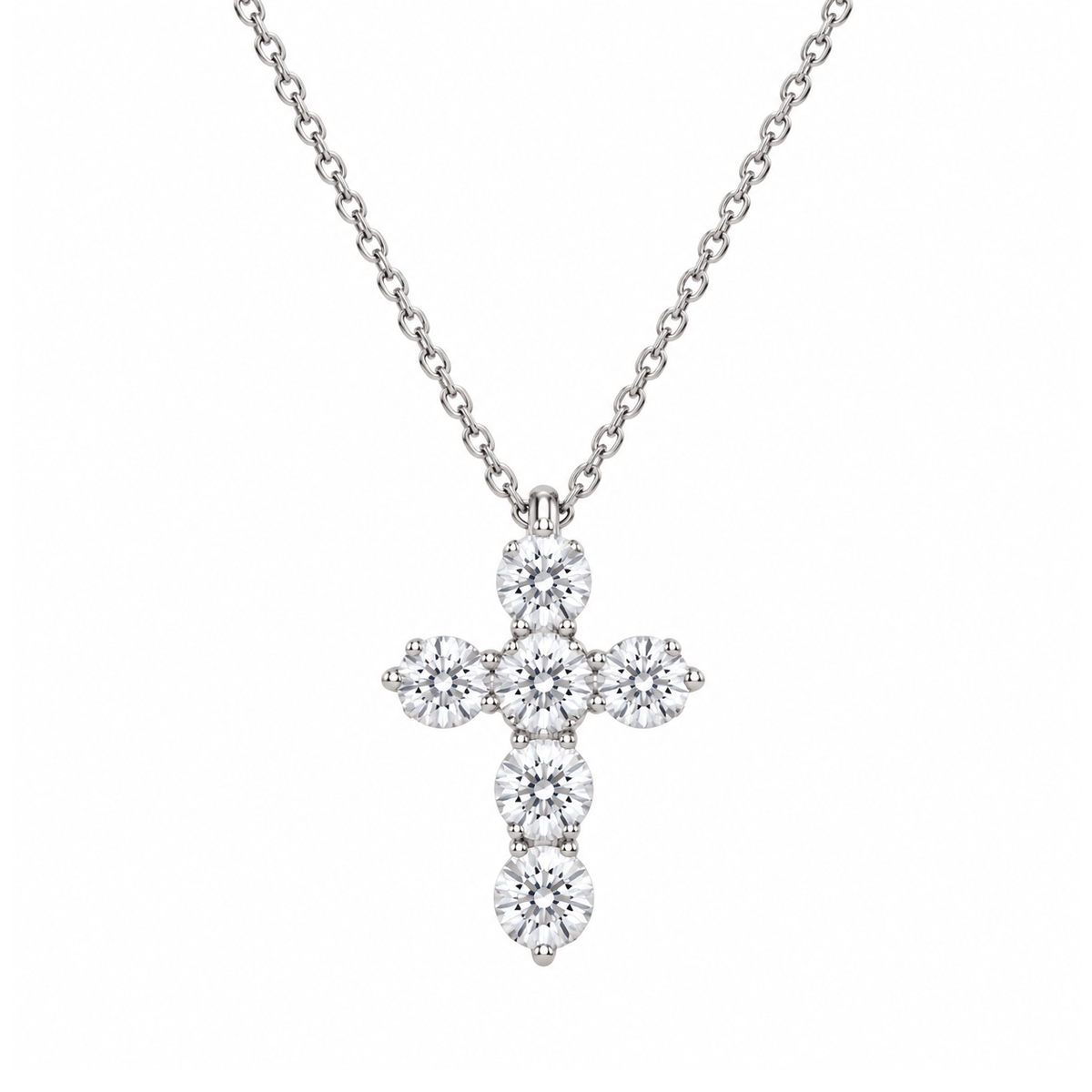 14k White Gold and 2.20 Total Weight Diamond 20mm Cross Pendant