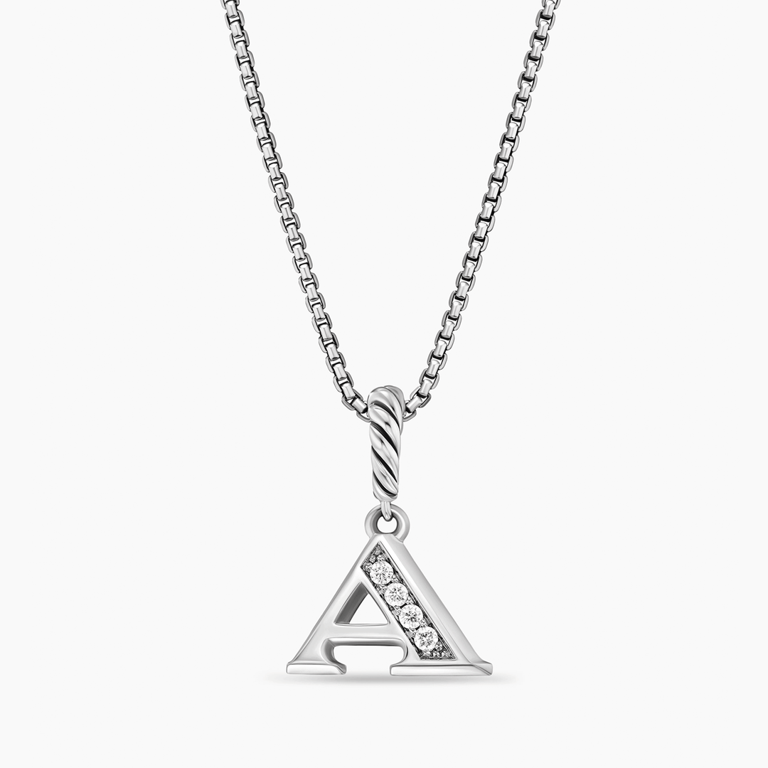 David Yurman Pavé Initial Pendant Necklace with Diamond A