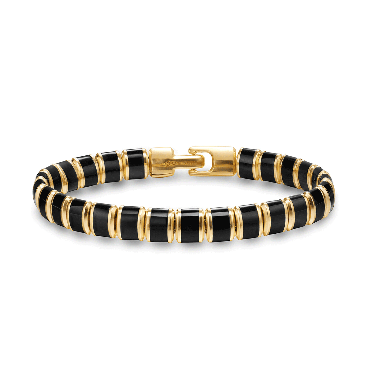 David Yurman Spiritual Beads Flat Bead Bracelet 18K Yellow Gold with Black Onyx, 8mm Medium