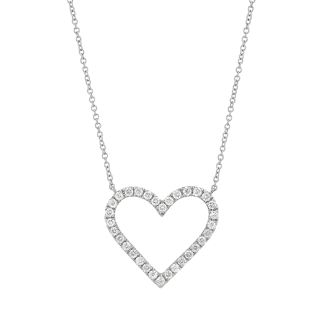 Must Have 14k White Gold and Diamond .51 Total Weight Heart Necklace