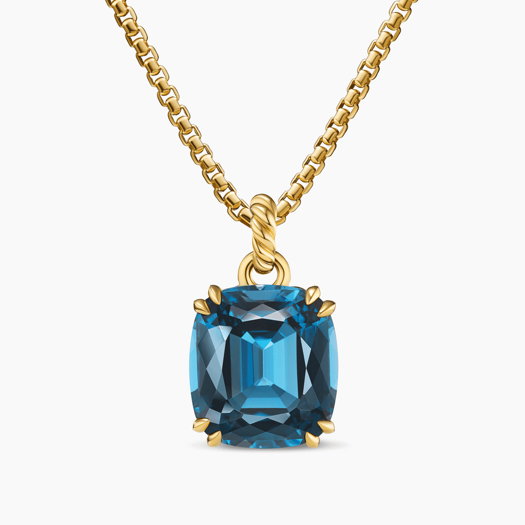 David Yurman Marbella Pendant 18k Yellow Gold with Hampton Blue Topaz, 22mm