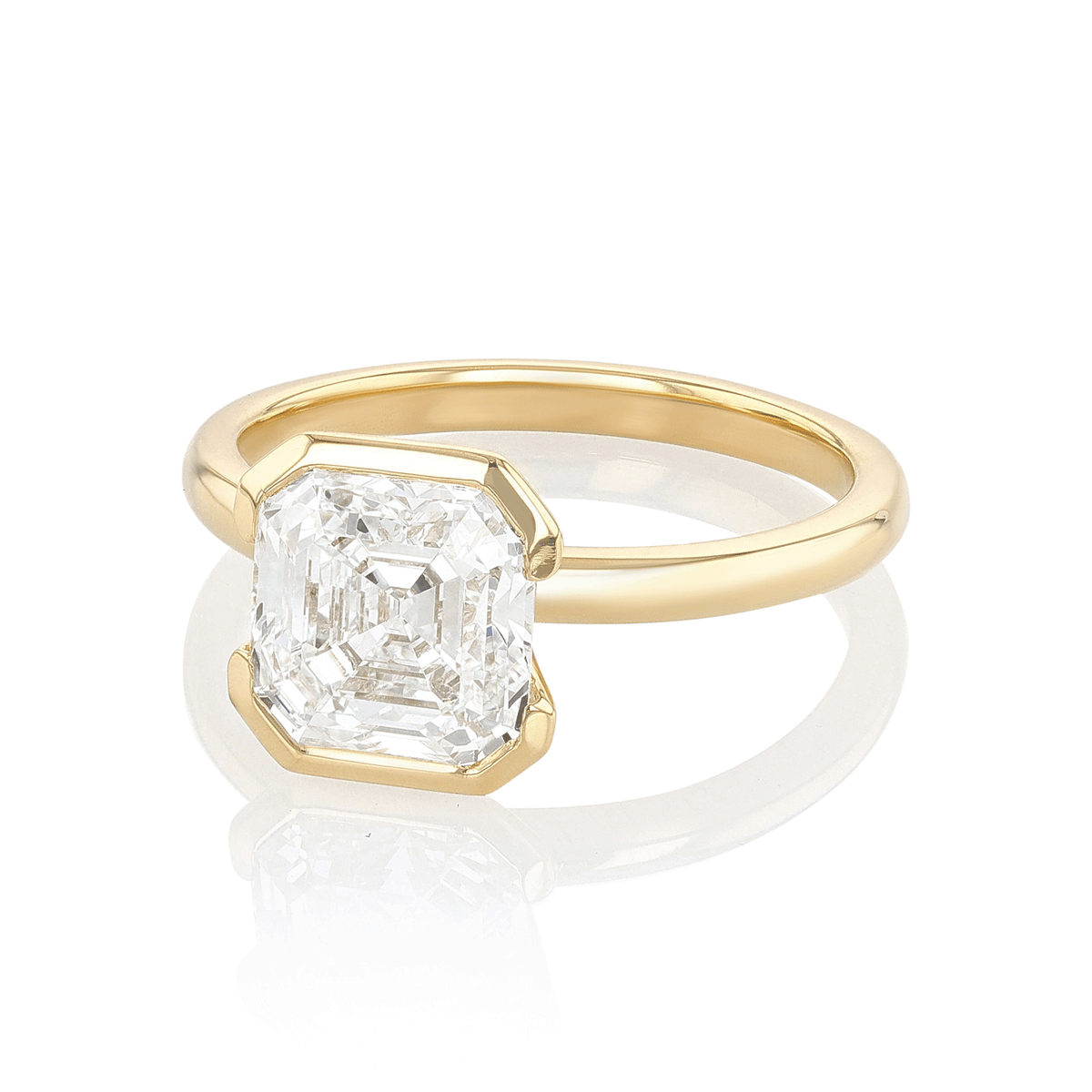 18k Yellow Gold and 3.02 Total Weight Asscher Diamond Ring