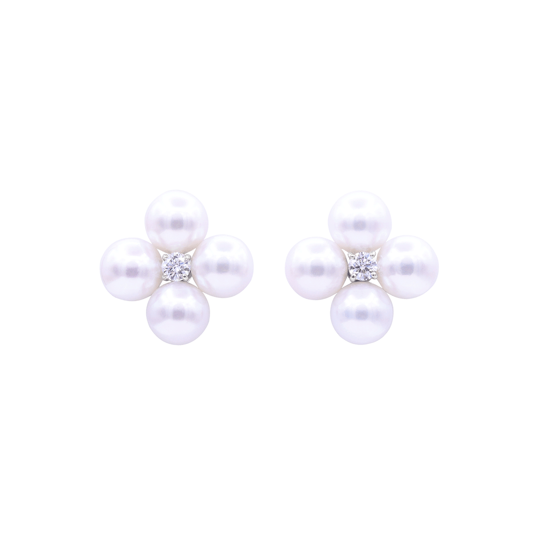 Platinum Cultured Pearl and Diamond Earrings