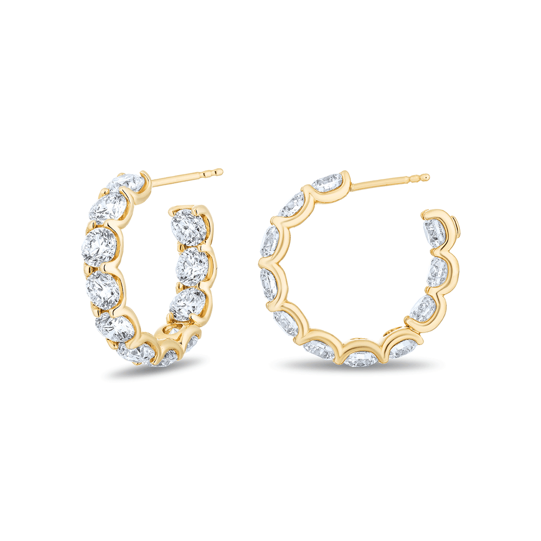 18k Yellow Gold and 7.92 Total Weight Diamond 22mm In and Out Hoops