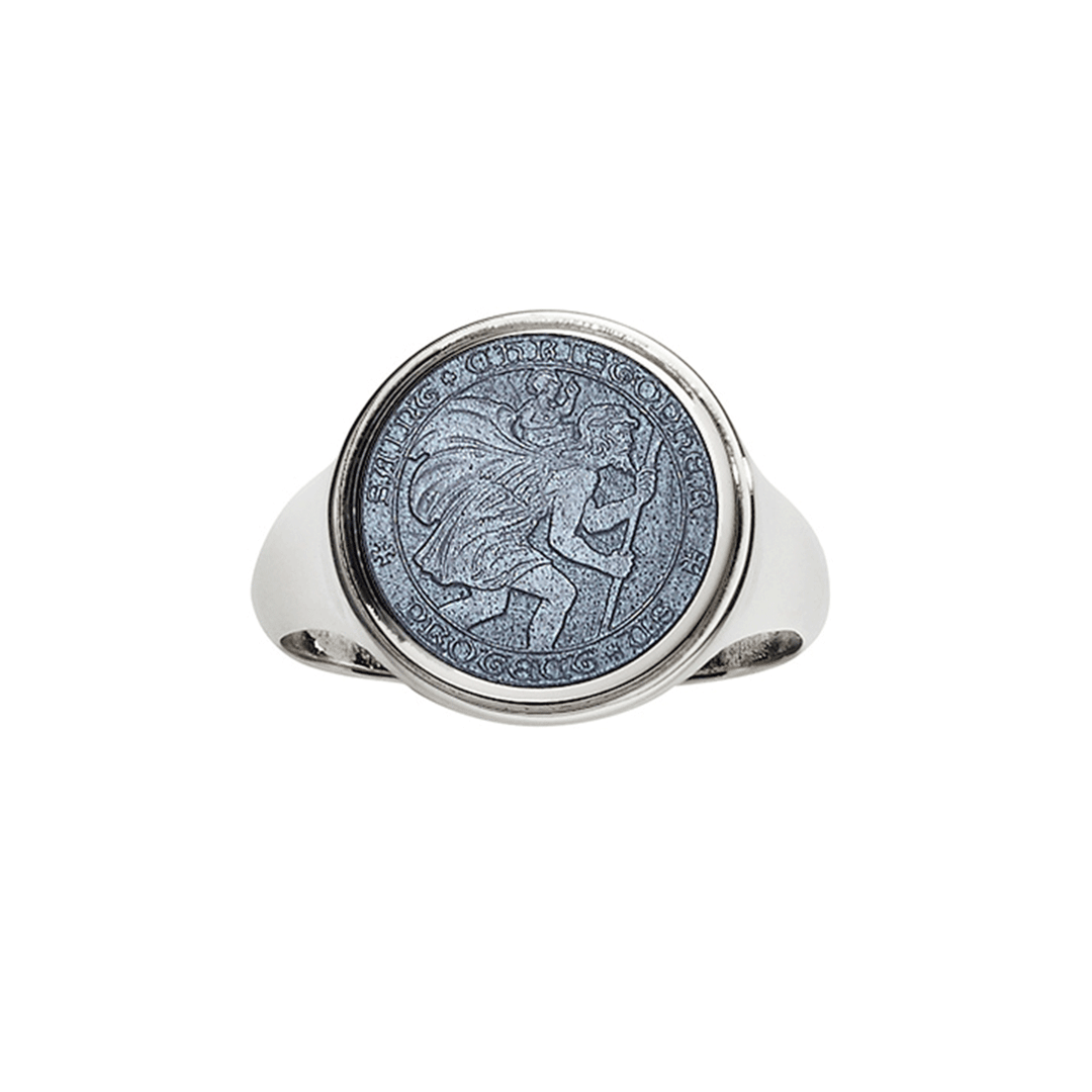 St. Christopher Sterling Silver and Grey Enamel Ring