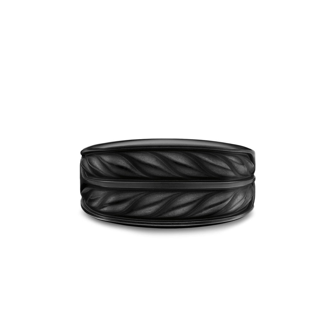 David Yurman Chevron Three Sided Signet Ring Black Titanium, 12.5mm