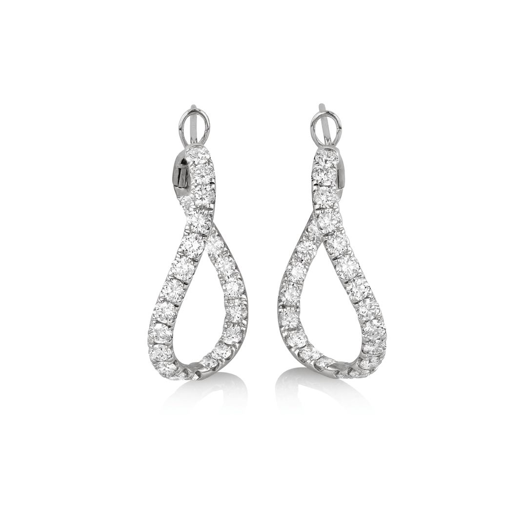 18k White Gold and Diamond 3.09 Total Weight 30mm In and Out Hoops