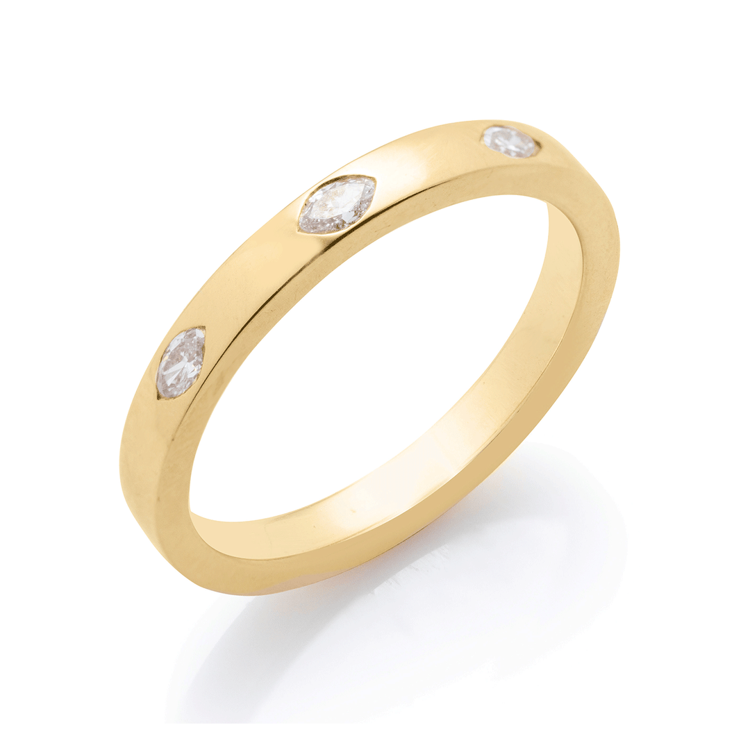 18k Yellow Gold and .16 Total Weight Marquise Shape Diamond Ring