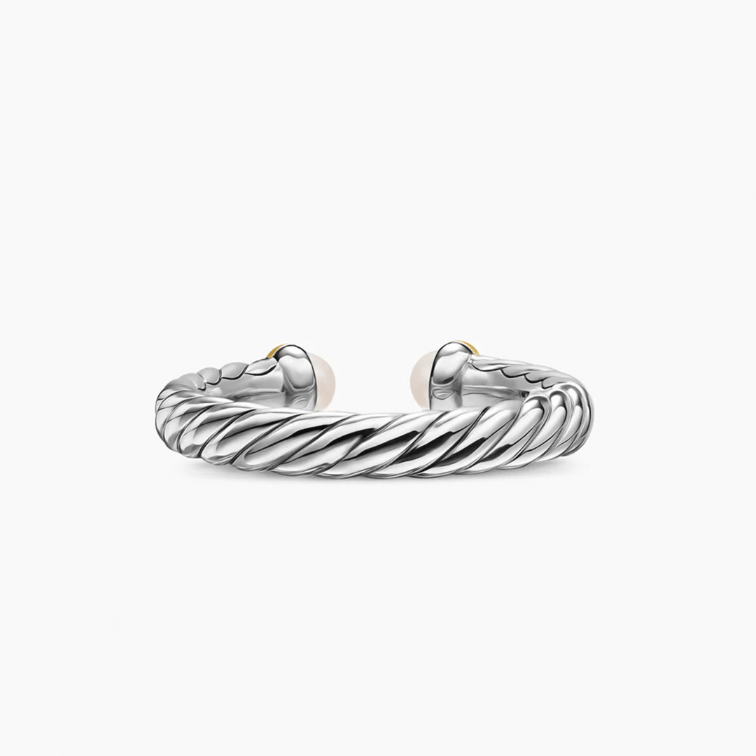 David Yurman Petite Cable Open Ring Sterling Silver with 14k Yellow Gold and Pearls, 3.4mm
