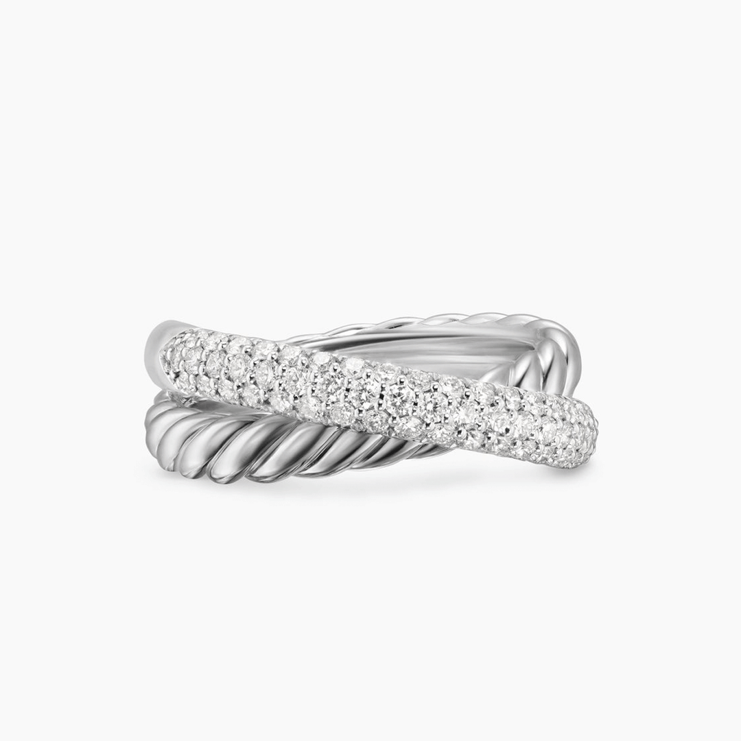 David Yurman Crossover Two Row Ring Sterling Silver with Diamonds, 7.5mm