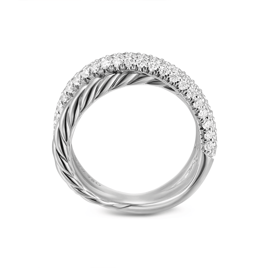 David Yurman Crossover Two Row Ring Sterling Silver with Diamonds, 7.5mm