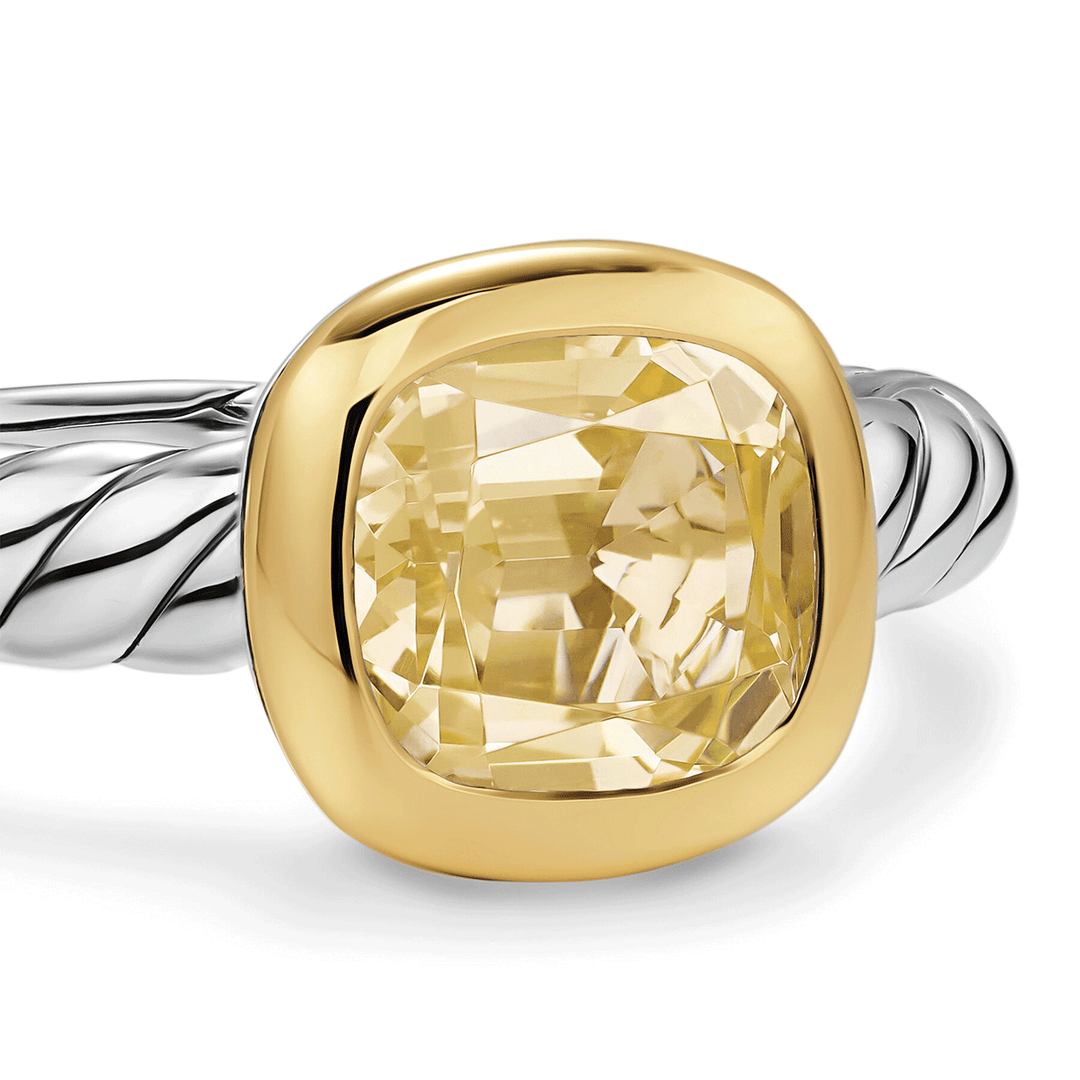 David Yurman Mercer Color Stone Ring Sterling Silver with 18K Yellow Gold and Champagne Citrine, 7mm