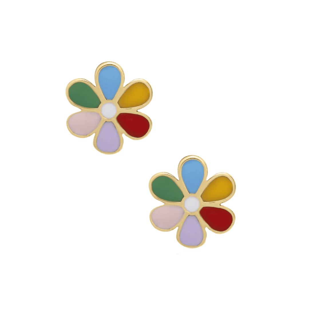 Children's 14k Yellow Gold Rainbow Flower Earrings