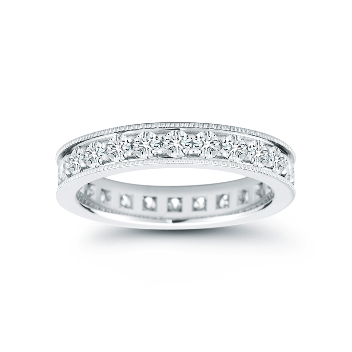 18k White Gold and 1.68 Total Weight Diamond and Milgrain Eternity Band