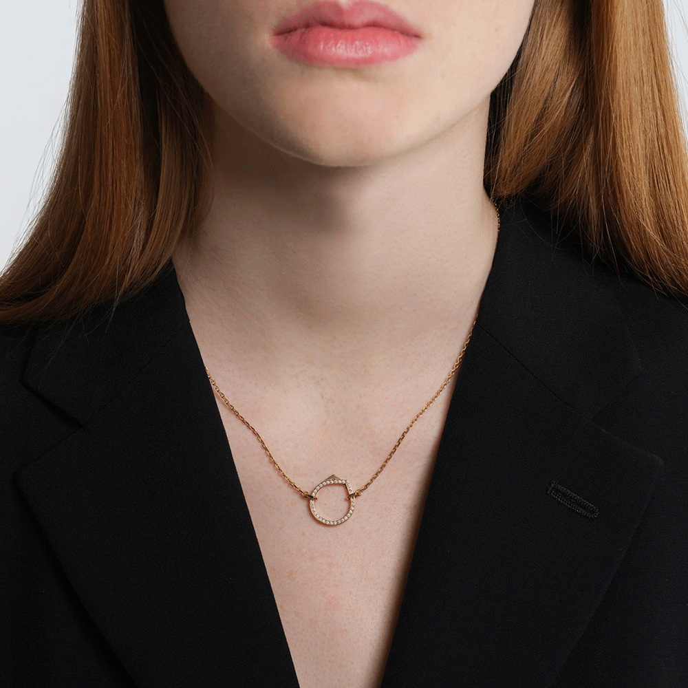 Repossi Antifer Pendant in 18k Rose Gold Paved with Diamonds