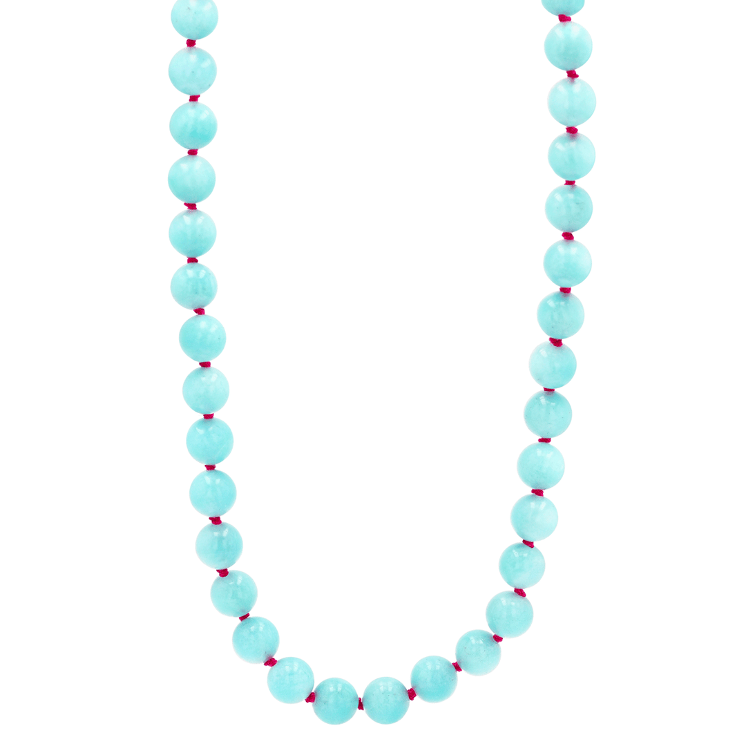14k Yellow Gold and Amazonite Bead Pink Silk Necklace