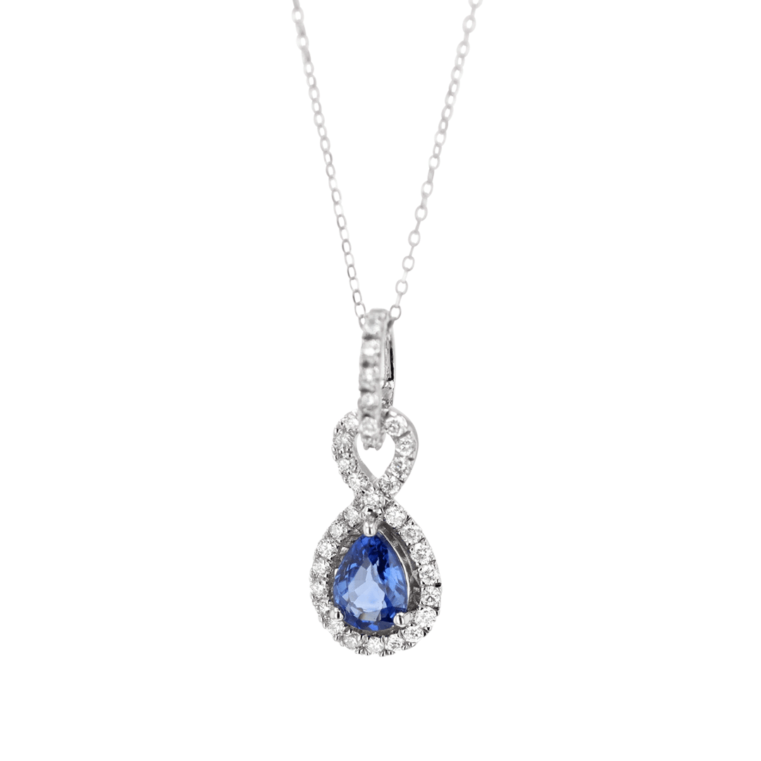 14k White Gold Sapphire .84 Total Weight and Diamond Drop Pendant