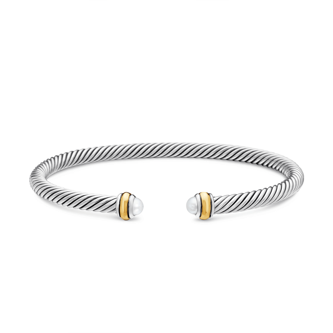 David Yurman Classic Cable Bracelet Sterling Silver with 18K Yellow Gold and Pearls, 4mm Small