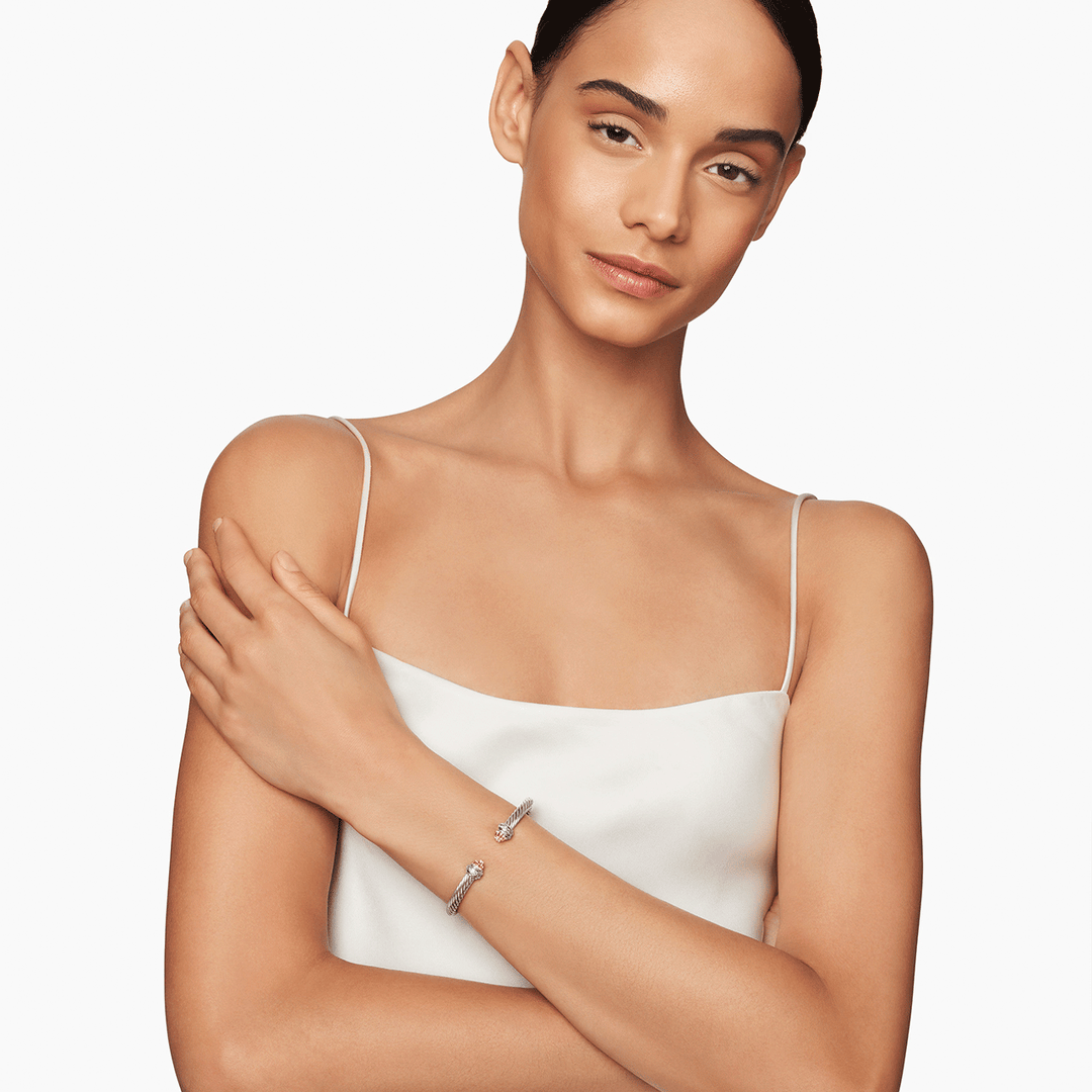 David Yurman Classic Cable Bracelet Sterling Silver with Morganite and Diamonds, 5mm