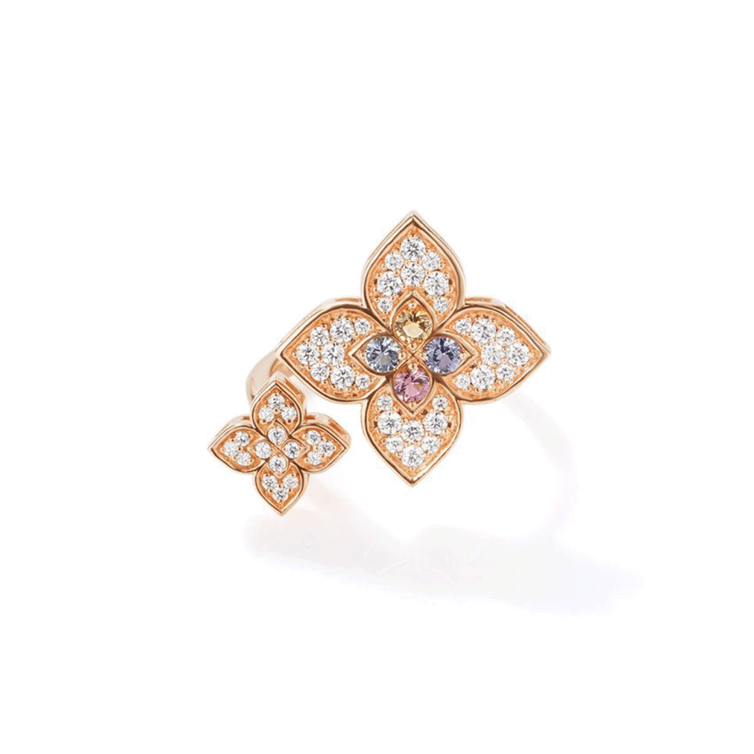 Roberto Coin Venetian Princess Carnival 18k Rose Gold Mixed Stones and Diamond Flower Ring