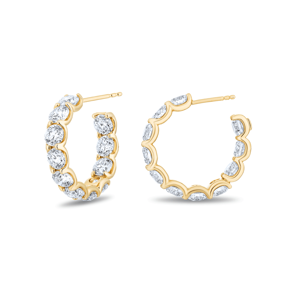 18k Yellow Gold and 7.92 Total Weight Diamond 22mm In and Out Hoops