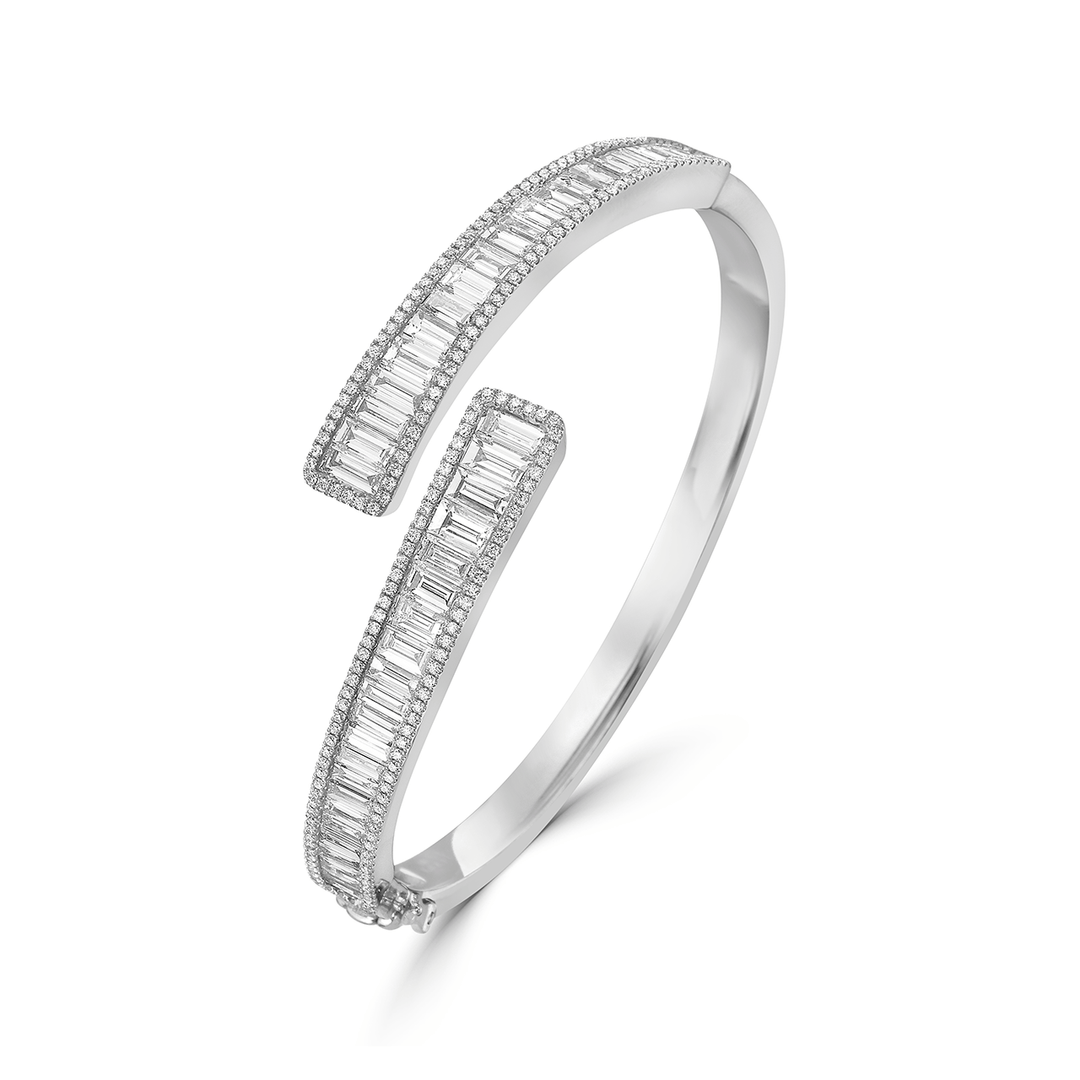 Charles Krypell 18k White Gold and 6.27 Total Weight Baguette Diamond Bypass Bracelet