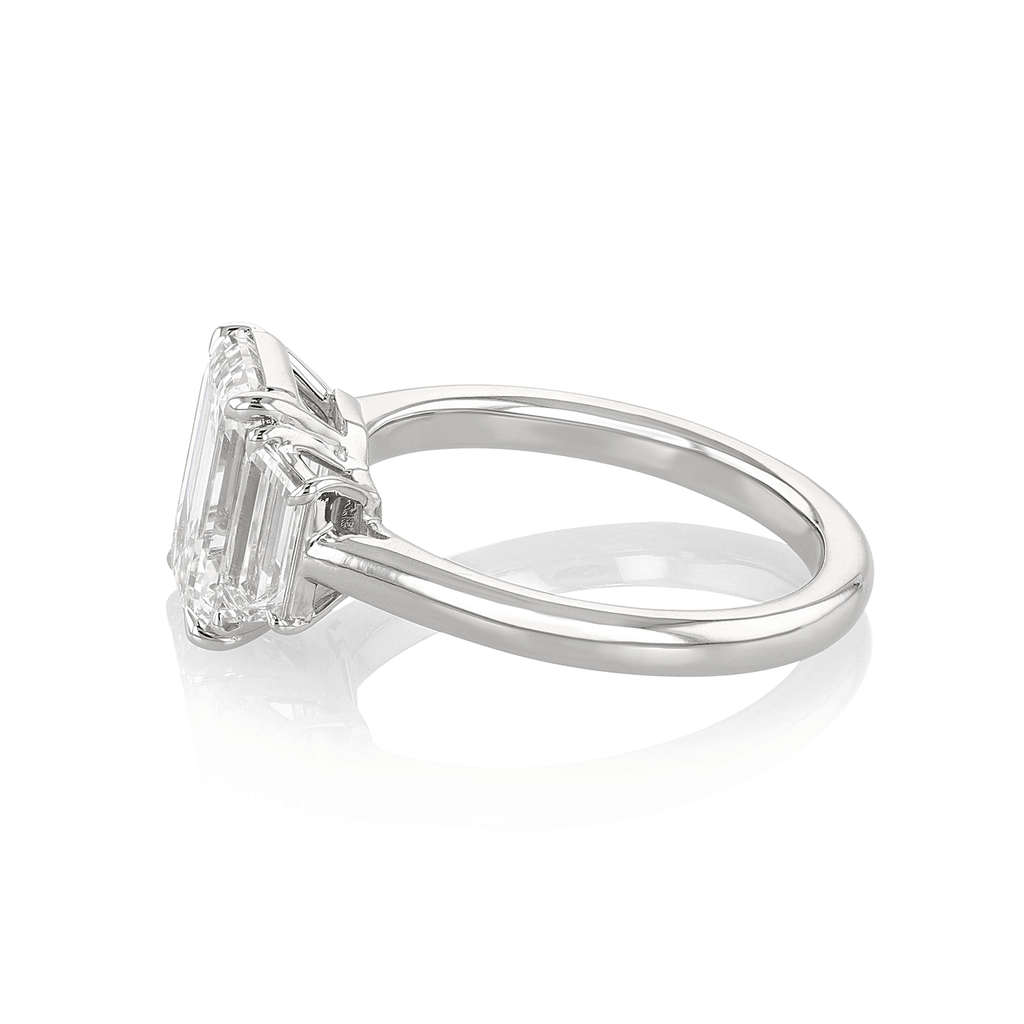 Platinum and 3.01 Total Weight Emerald Cut Diamond Three Stone Ring