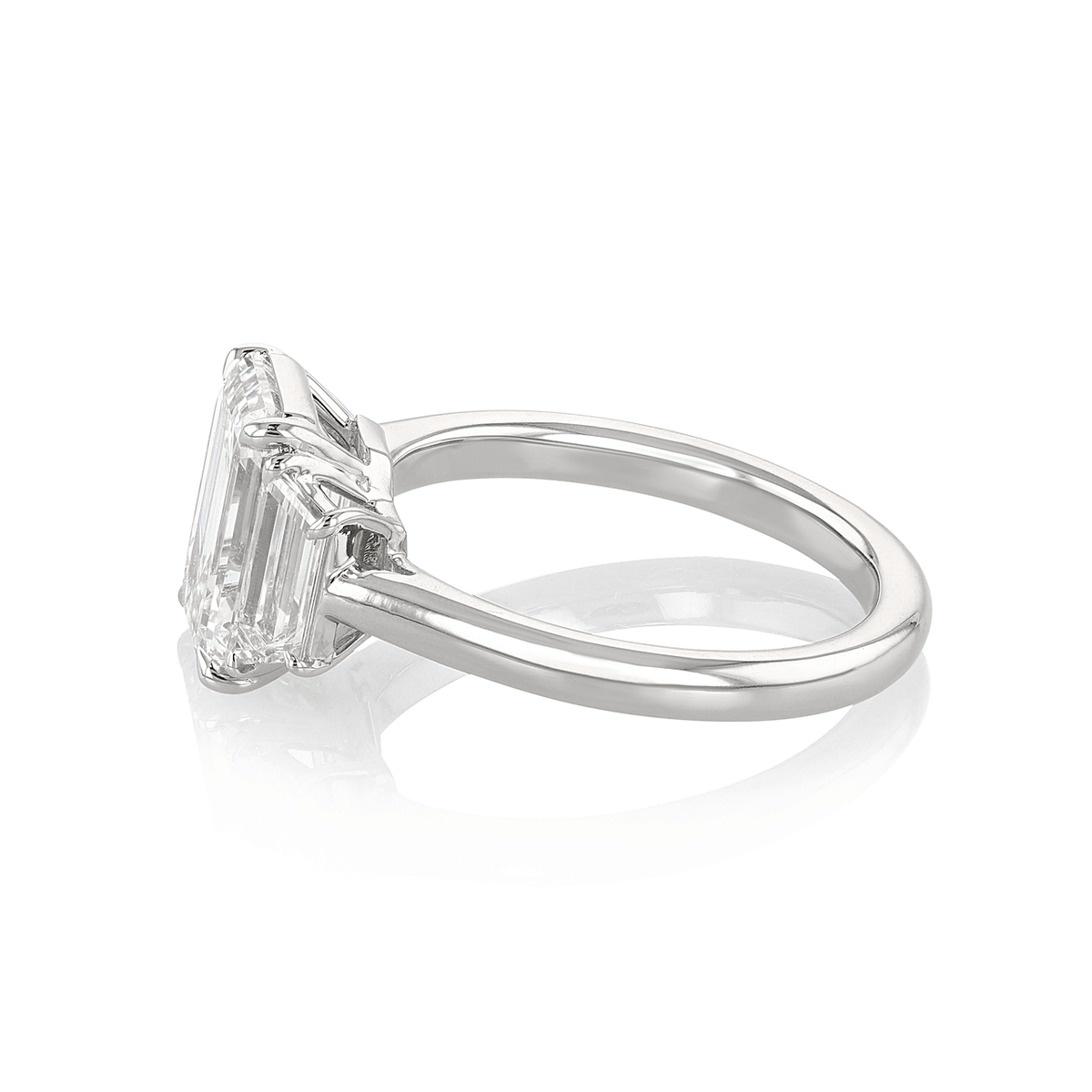 Platinum and 3.01 Total Weight Emerald Cut Diamond Three Stone Ring