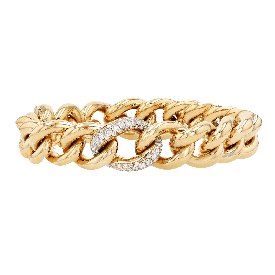 18k Gold Curb Link Diamond Bracelet 1.27 Total Weight