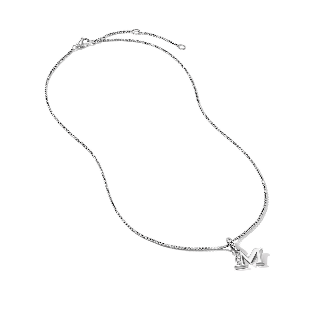 David Yurman Pavé Initial Pendant Necklace Sterling Silver with Diamond M