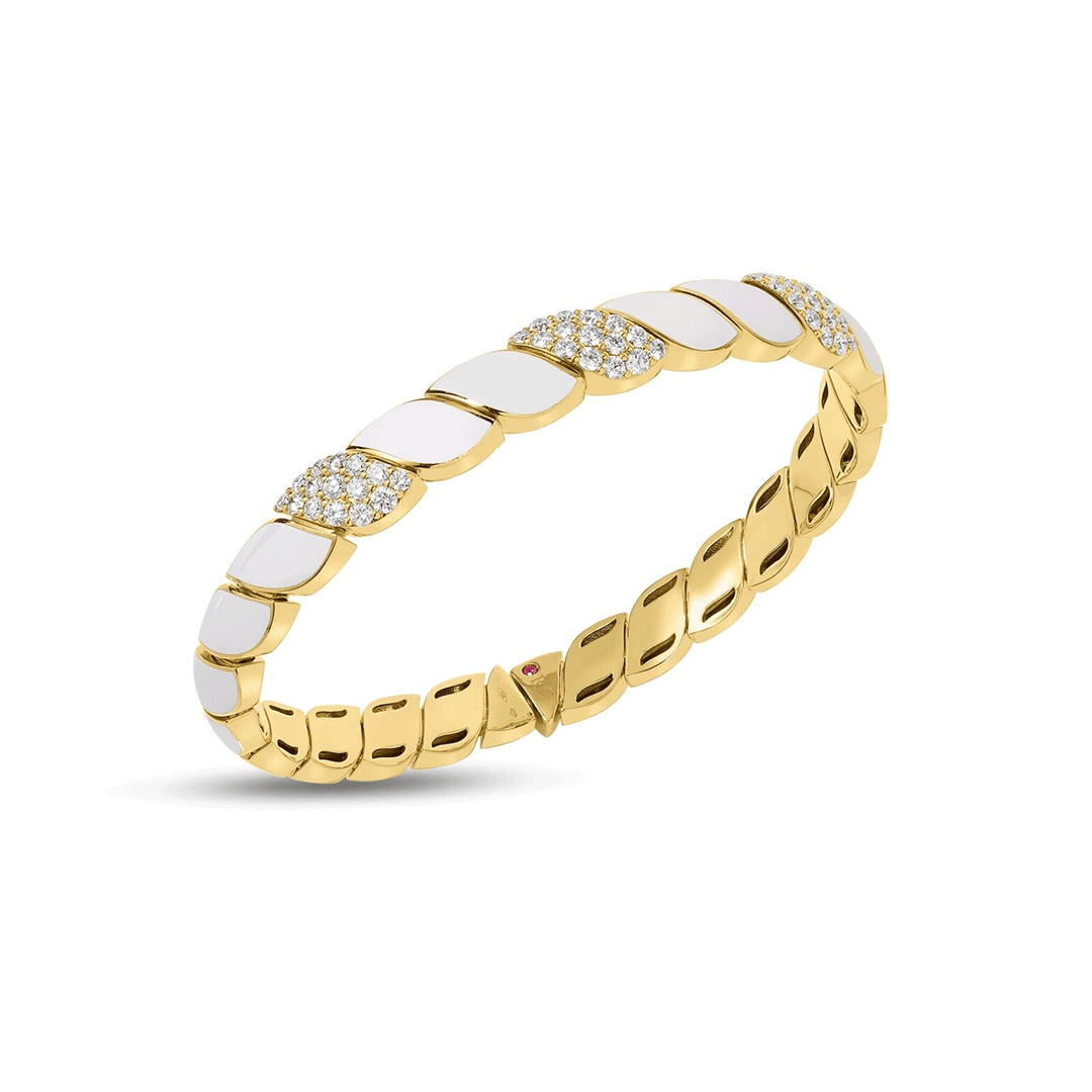 Roberto Coin San Marco 18k Yellow Gold Diamond and White Enamel Bangle