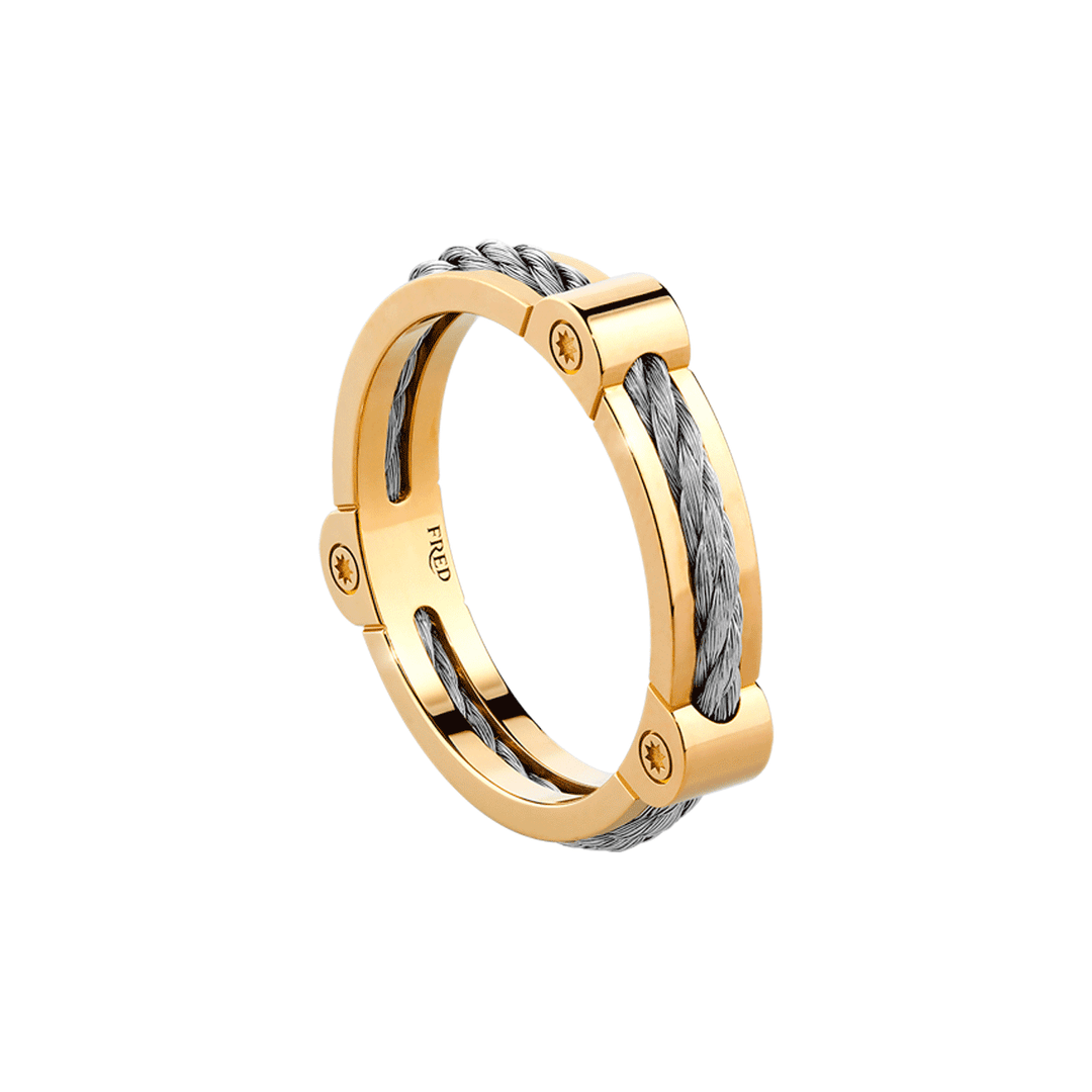 FRED Force 10 Winch Steel and 18k Yellow Gold RIng