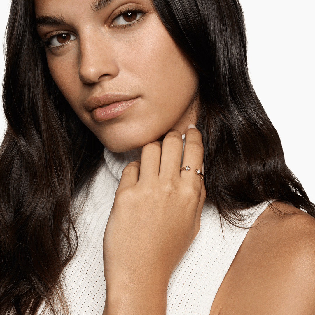 David Yurman Cable Band Open Ring 18k Yellow Gold with Diamonds, 2.8mm