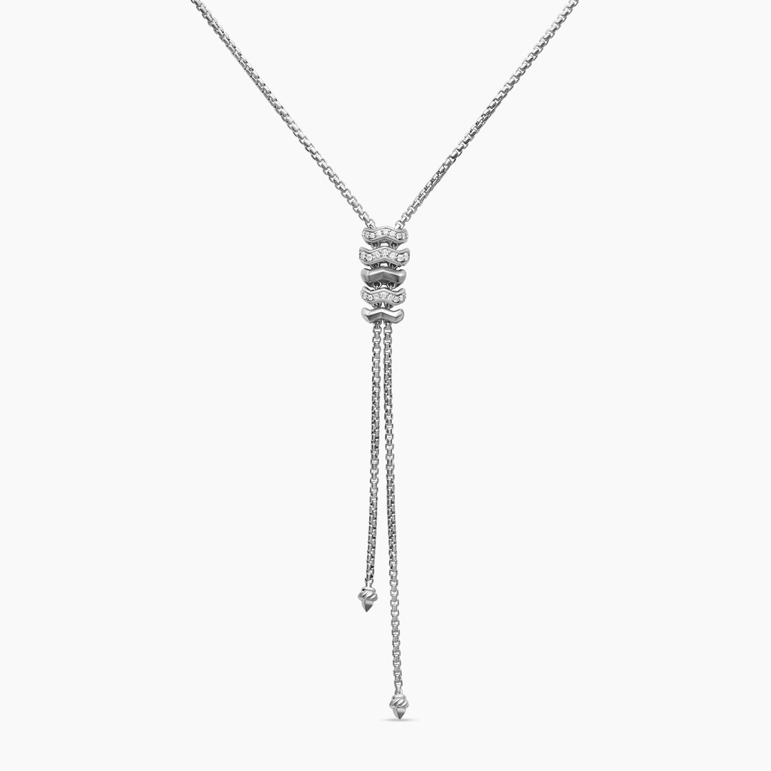 David Yurman Zig Zag Stax Y Necklace Sterling Silver with Diamonds